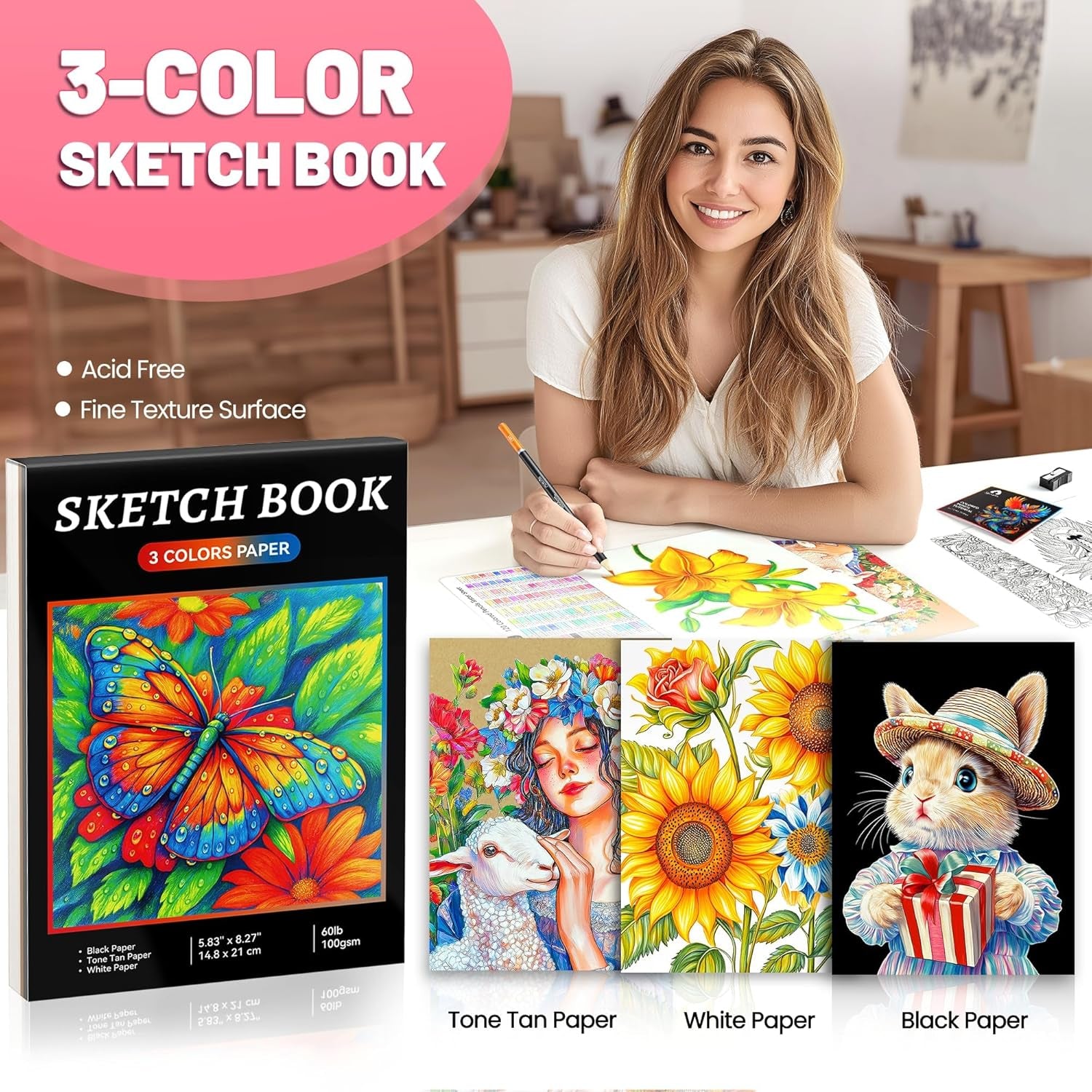 136 PCS Colored Pencils Set for Adult Coloring Books, 120 Colored Pencils with Sketchbook, Coloring Book, Sharpener, Soft Core Sketching Drawing Pencils, Art Supplies for Adults Artists (Black)
