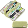 Large Capacity Pencil Case 3 Compartment Pouch Pen Bag for School Teen Girl Boy Men Women (Green)