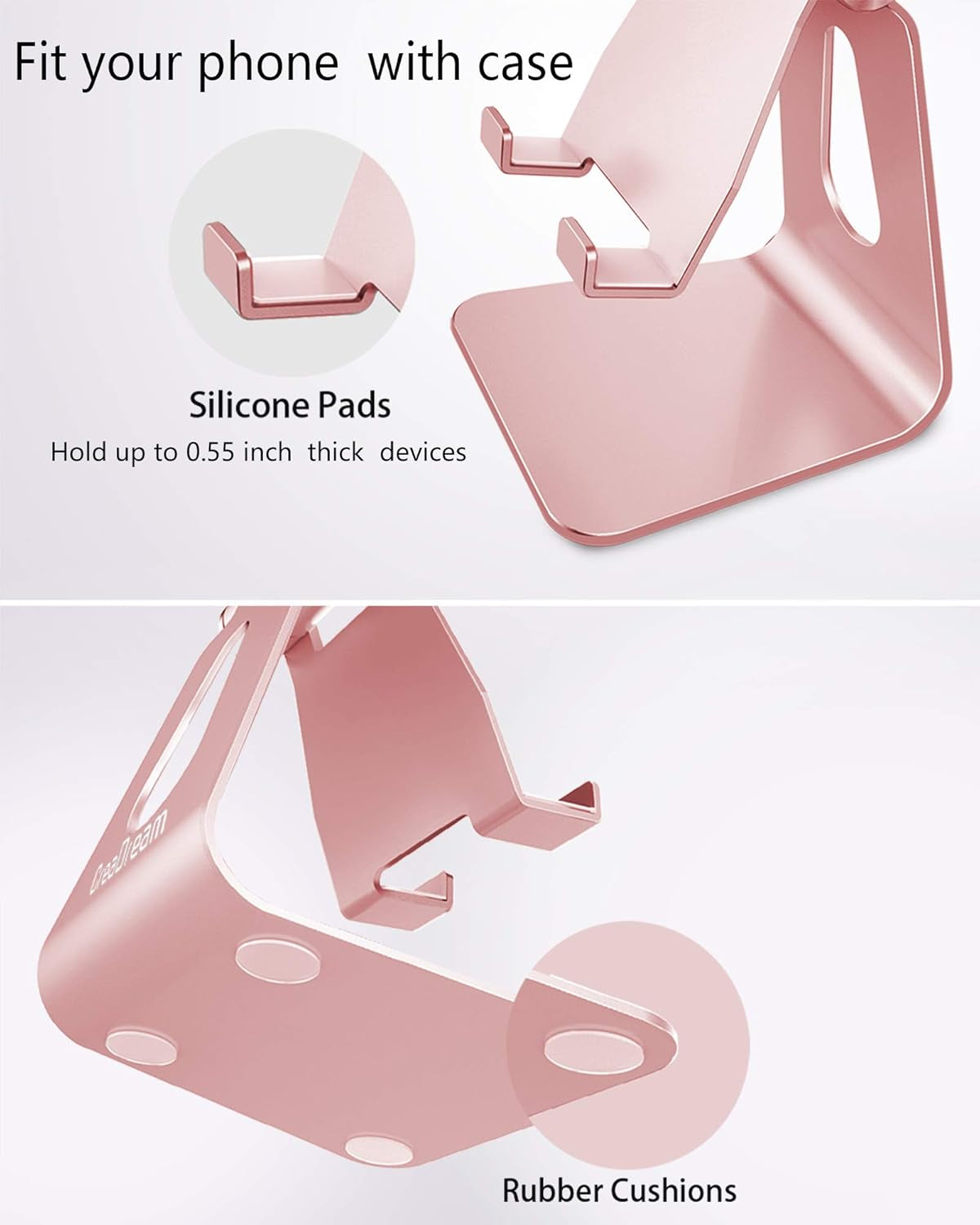 Adjustable Cell Phone Stand, Phone Stand, Cradle, Dock, Holder, Aluminum Desktop Stand Compatible with Phone 16 15 14 13 12 11 Pro Max plus SE, Accessories Desk, All Mobile Phones-Rose Gold