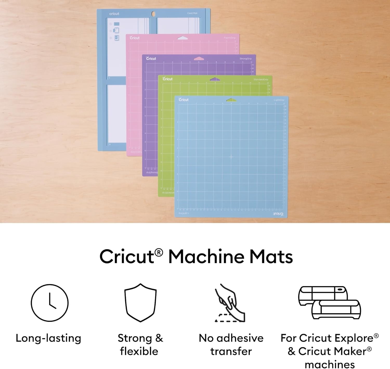 Cricut Stronggrip Cricut Cutting Mat 12In X 12In, Craft Mat for Cricut Maker & Explore, Use with Heavyweight Materials - Specialty Cardstock, Matboard & More, Reusable, Clear Protective Film (3 Count)