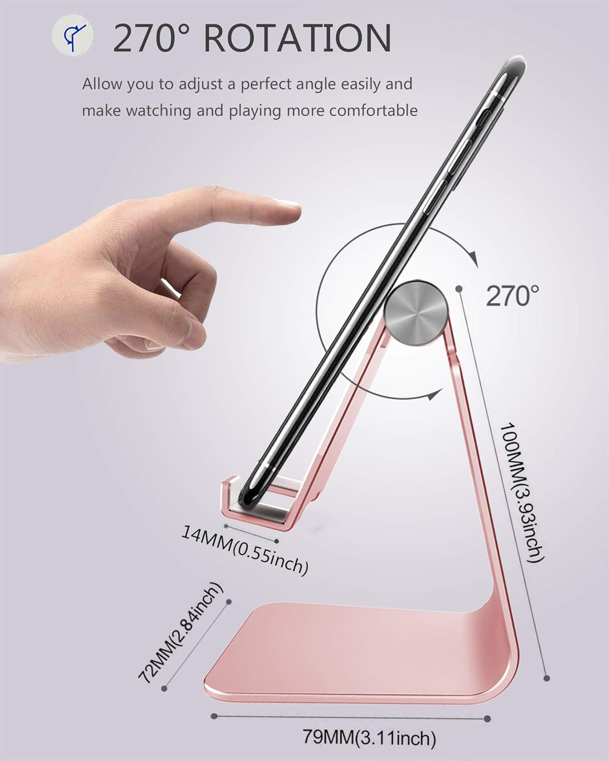 Adjustable Cell Phone Stand, Phone Stand, Cradle, Dock, Holder, Aluminum Desktop Stand Compatible with Phone 16 15 14 13 12 11 Pro Max plus SE, Accessories Desk, All Mobile Phones-Rose Gold