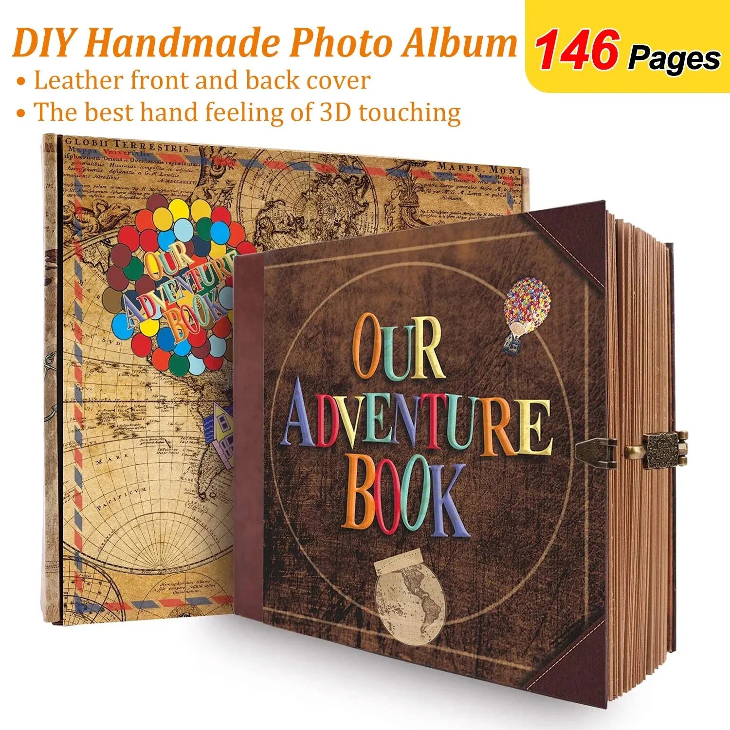 Our Adventure Book 146 Page Album Retro Style Travel Diary DIY Handmade Photo Album Scrapbook Retro Kraft Journal Children Gift