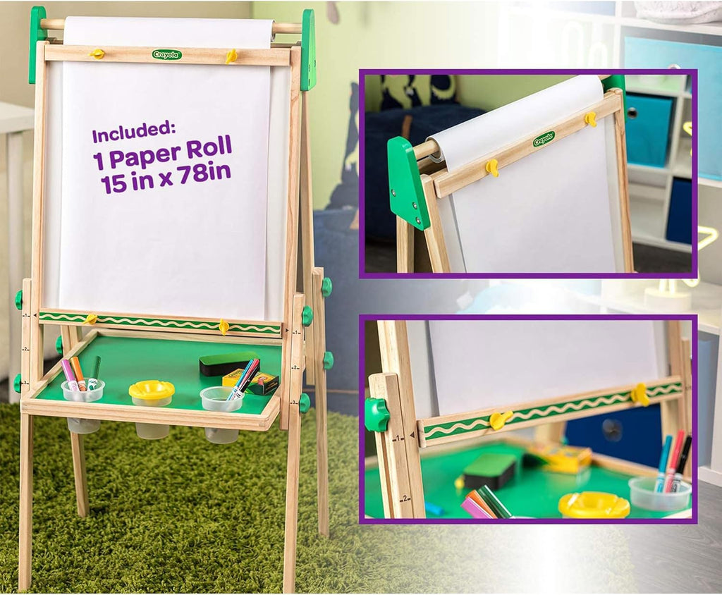 Wooden Art Easel for Kids, 2-In-1 Dry Erase Board & Chalkboard, Gifts for Toddlers, Ages 3, 4, 5