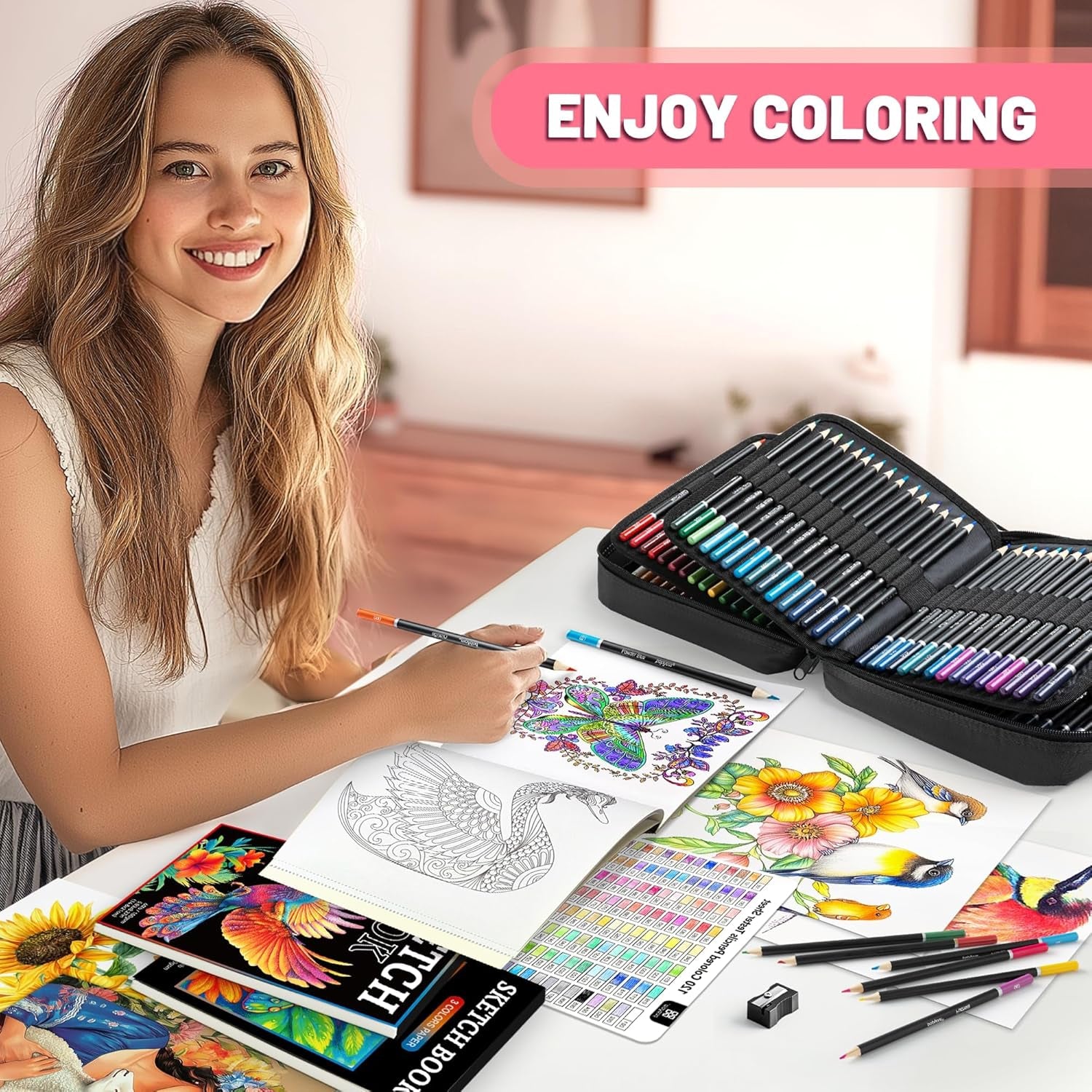136 PCS Colored Pencils Set for Adult Coloring Books, 120 Colored Pencils with Sketchbook, Coloring Book, Sharpener, Soft Core Sketching Drawing Pencils, Art Supplies for Adults Artists (Black)