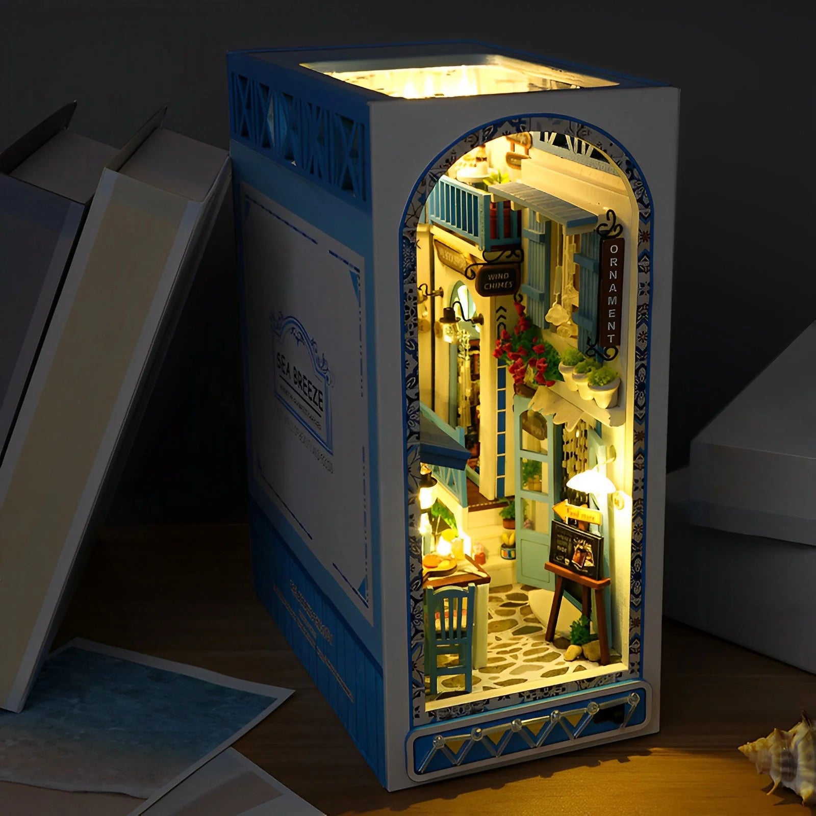 Lieonvis DIY 3D Wooden Miniature House Kit for Book Nook Shelf Insert Decor Dollhouses