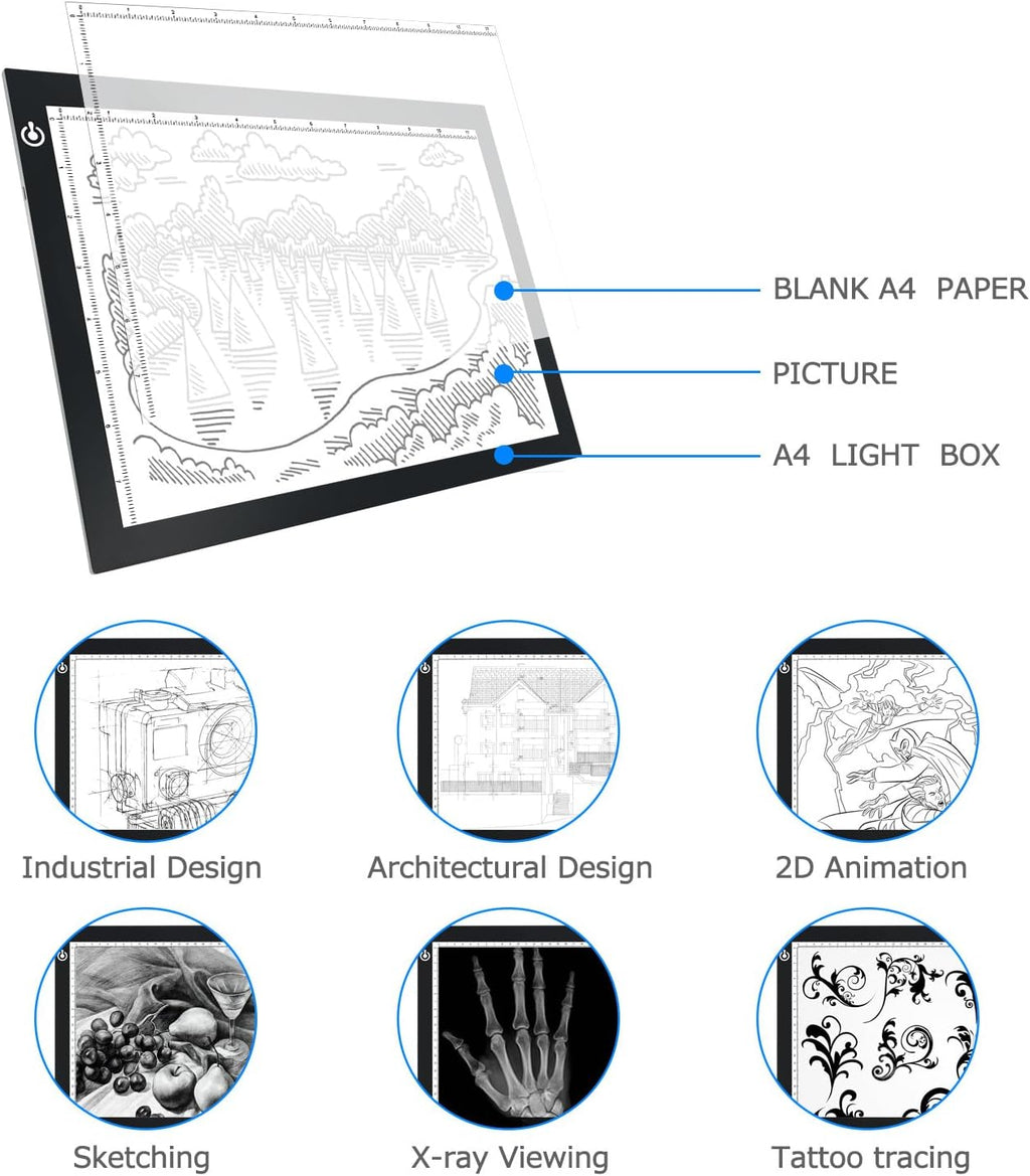 A4 LED Light Box 9X12 Inch Light Pad Only 5Mm Ultra-Thin USB Power Light Table for Tracing, Tattoo Transferring, Drawing, Streaming, Sketching, Animation, Stenciling, Diamond Art Painting