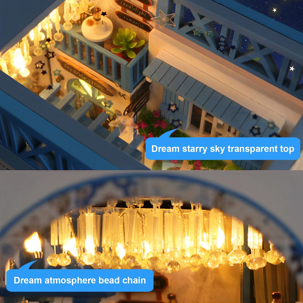 Lieonvis DIY 3D Wooden Miniature House Kit for Book Nook Shelf Insert Decor Dollhouses
