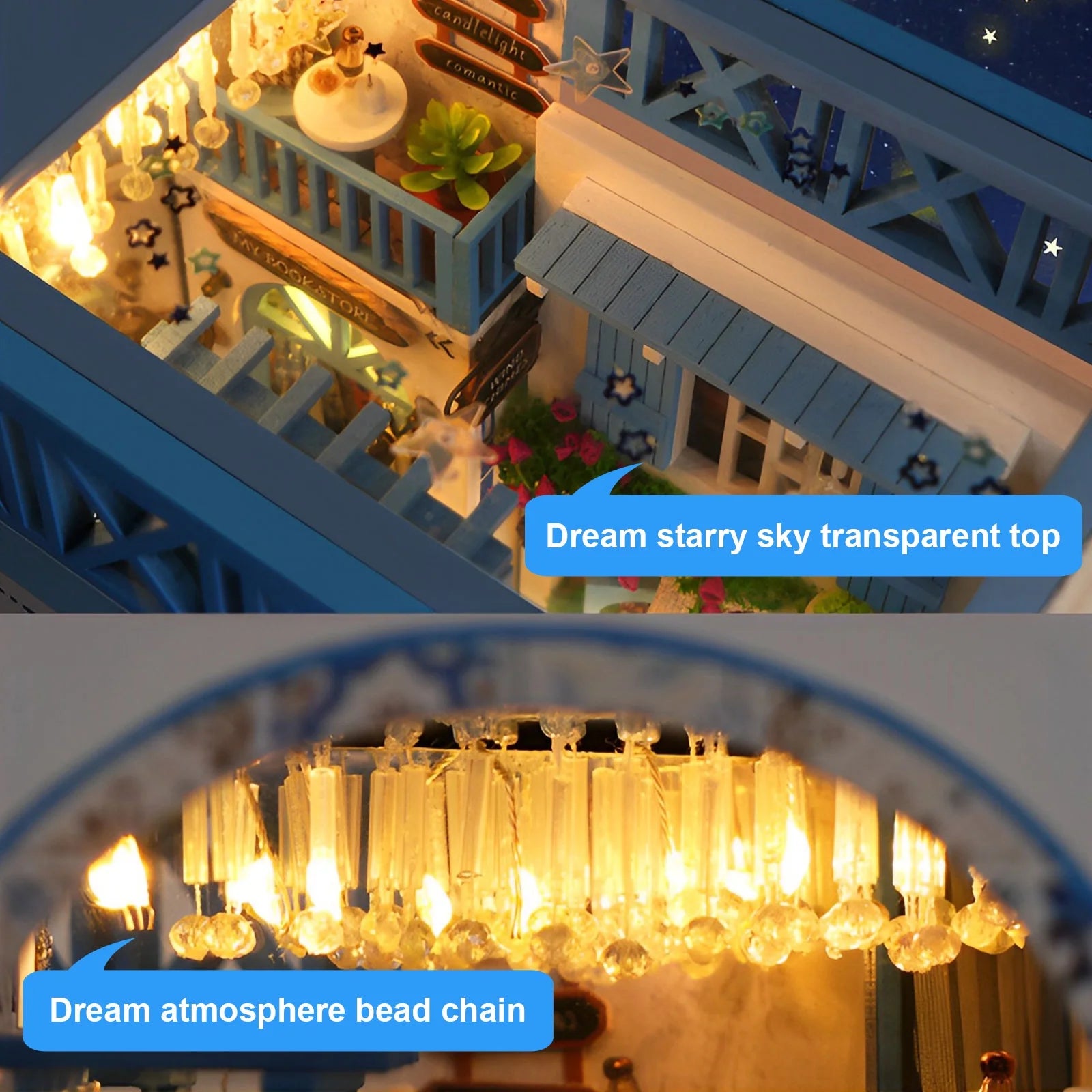 Lieonvis DIY 3D Wooden Miniature House Kit for Book Nook Shelf Insert Decor Dollhouses