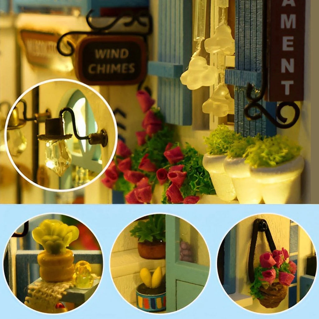 Lieonvis DIY 3D Wooden Miniature House Kit for Book Nook Shelf Insert Decor Dollhouses