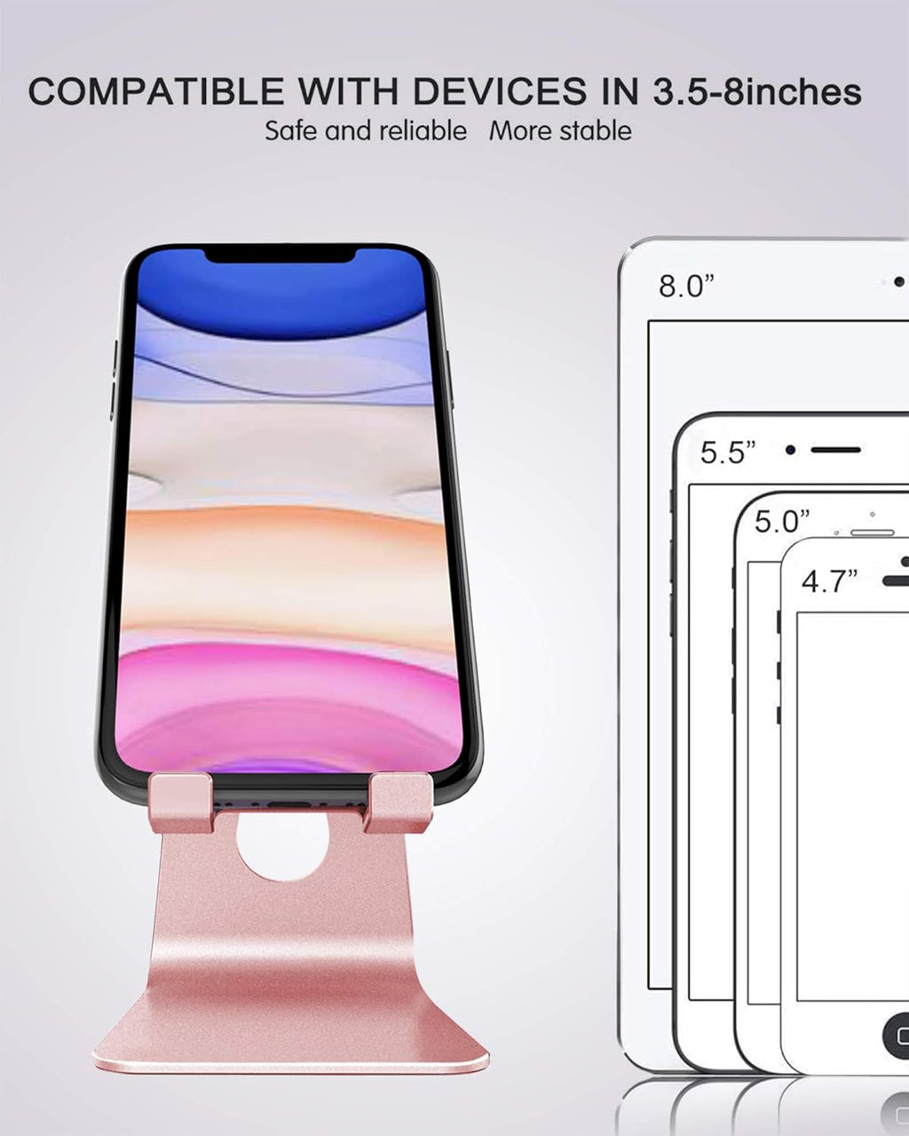 Adjustable Cell Phone Stand, Phone Stand, Cradle, Dock, Holder, Aluminum Desktop Stand Compatible with Phone 16 15 14 13 12 11 Pro Max plus SE, Accessories Desk, All Mobile Phones-Rose Gold