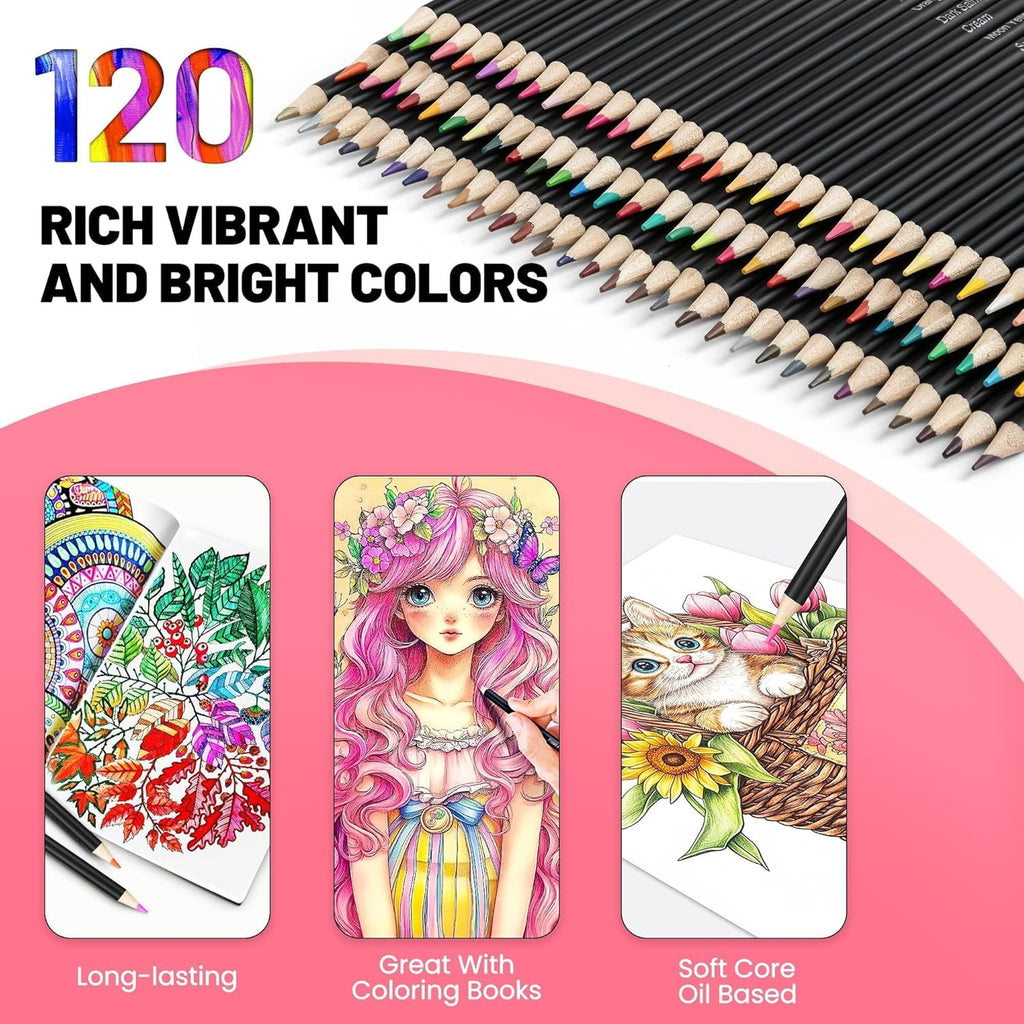 136 PCS Colored Pencils Set for Adult Coloring Books, 120 Colored Pencils with Sketchbook, Coloring Book, Sharpener, Soft Core Sketching Drawing Pencils, Art Supplies for Adults Artists (Black)