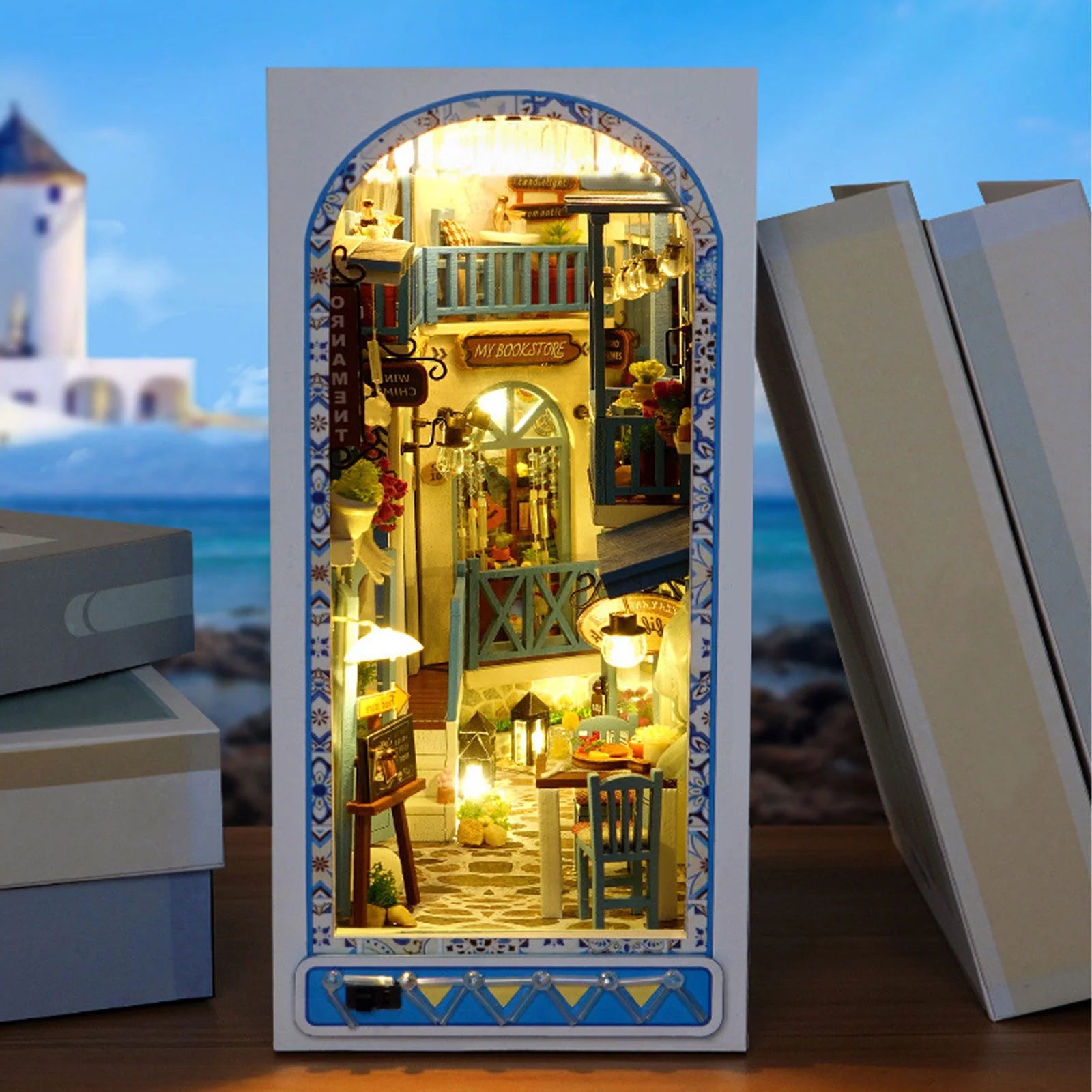Lieonvis DIY 3D Wooden Miniature House Kit for Book Nook Shelf Insert Decor Dollhouses
