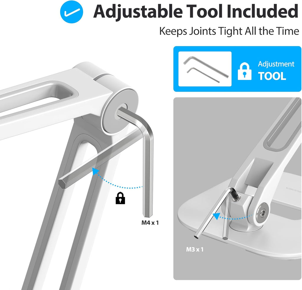 Multi-Angle Adjustable Tablet Stand, 360 Swivel Ipad Stand Aluminum Desk Mount Fits 4'-11" Tablets White
